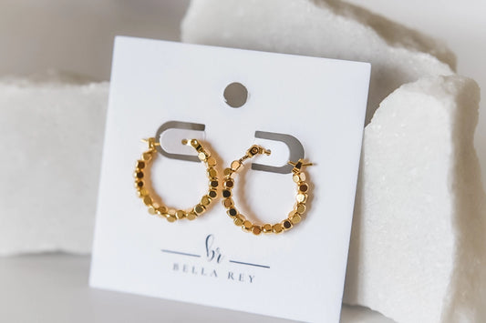 Cube Beaded Hoop Earrings - 18k Gold Plated