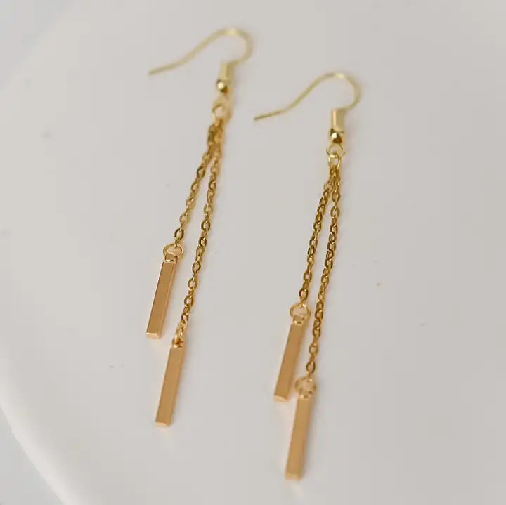 14k Gold Plated Bar Dangle Earrings