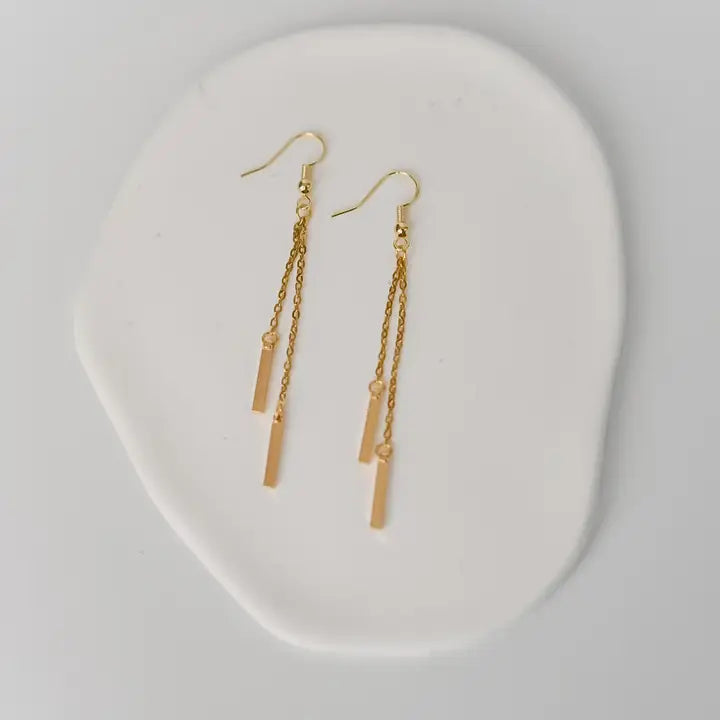 14k Gold Plated Bar Dangle Earrings