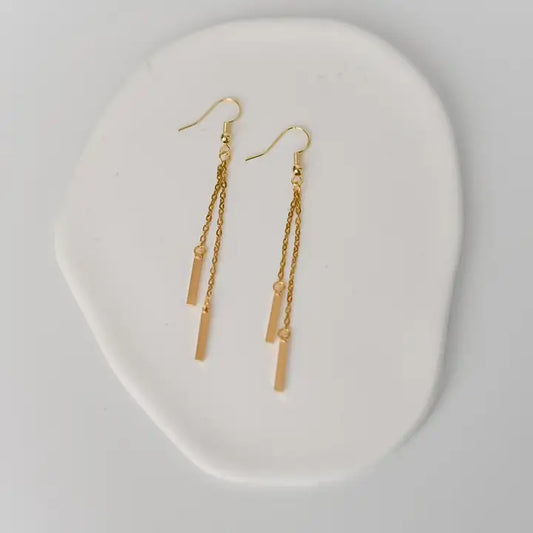 14k Gold Plated Bar Dangle Earrings