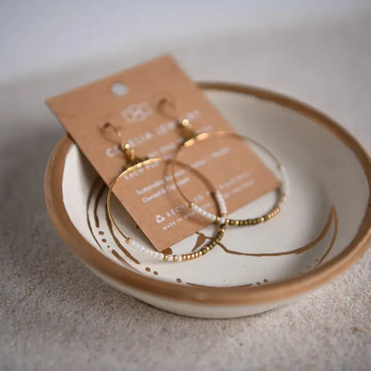 Seed Bead Hoop Earrings - White