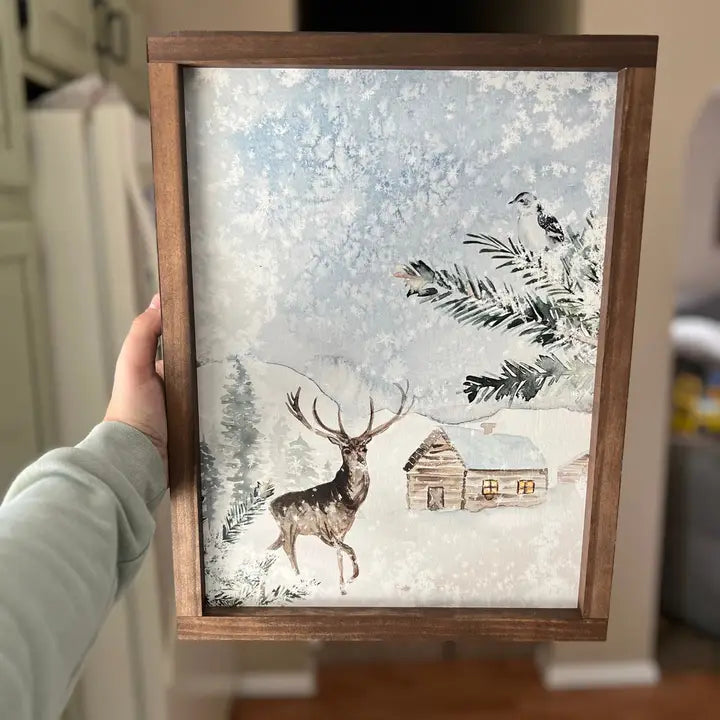 Winter Morning Deer Sign - Dark Walnut