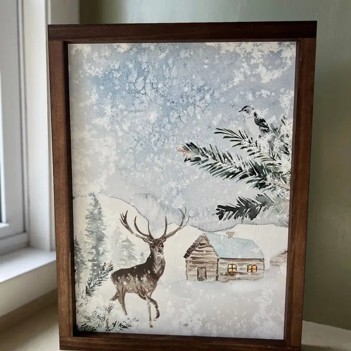 Winter Morning Deer Sign - Dark Walnut