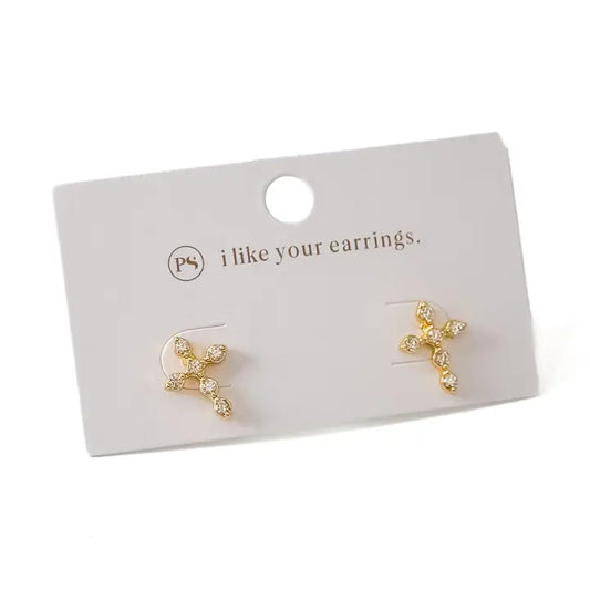 Diamond Cross Stud Earrings - WATERPROOF