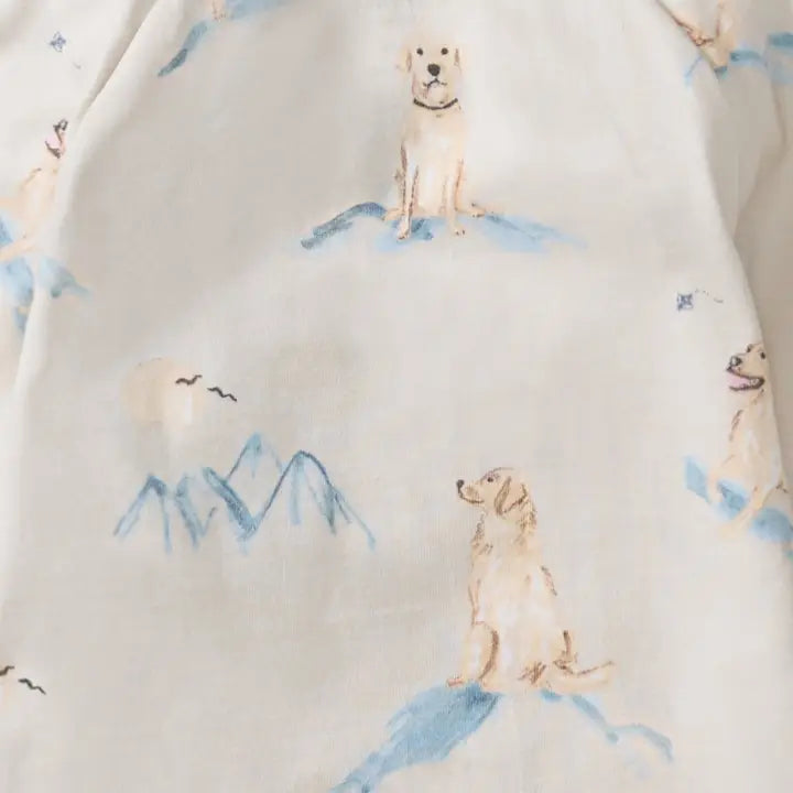 Long Sleeve Cotton Onesie - Ivory/Dogs
