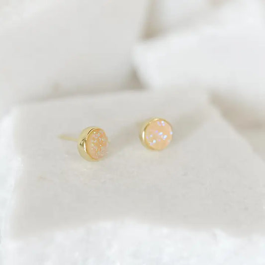 Cream Druzy Stud Earrings - Plated Brass