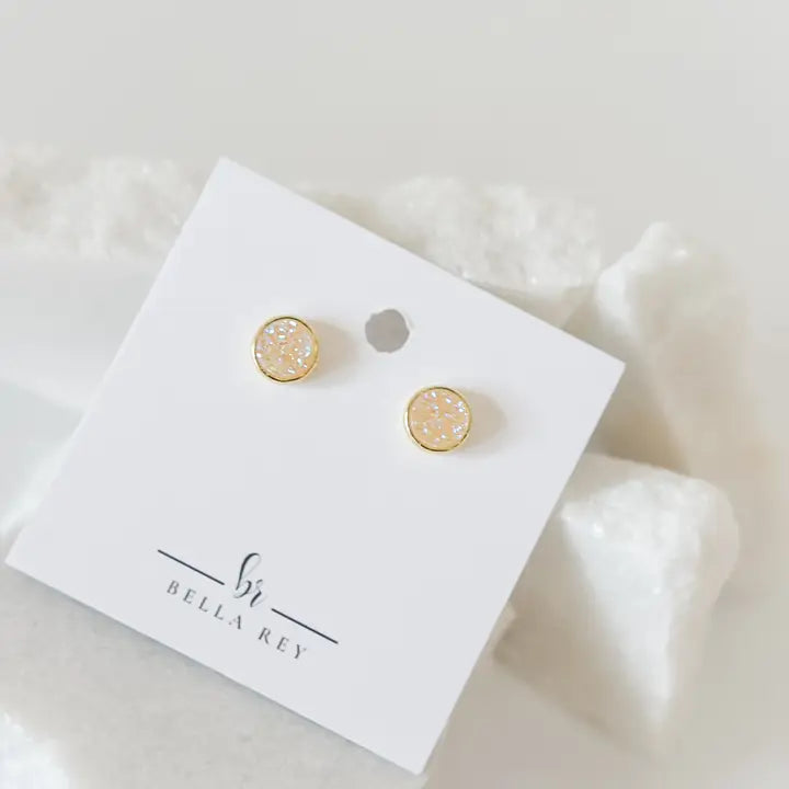 Cream Druzy Stud Earrings - Plated Brass