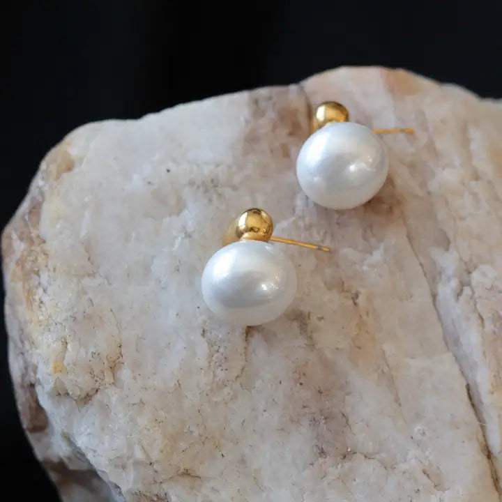 18k Gold Plated Pearl Stud Earrings