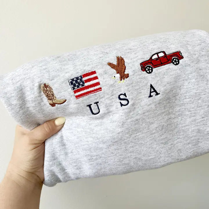 USA Embroidered Icons Sweatshirt - Ash