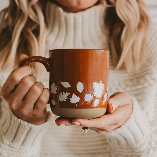 Fall Leaves Stoneware Mug - Rust