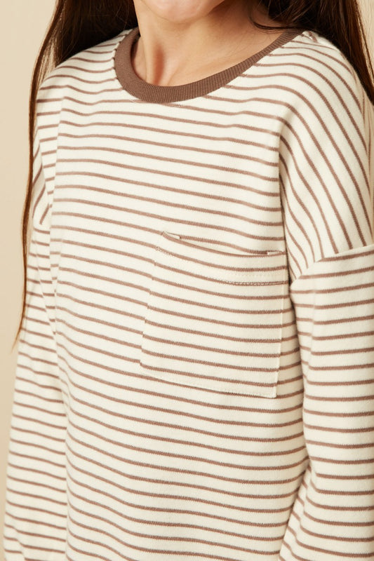 Girls Soft Striped Long Sleeve - Mocha