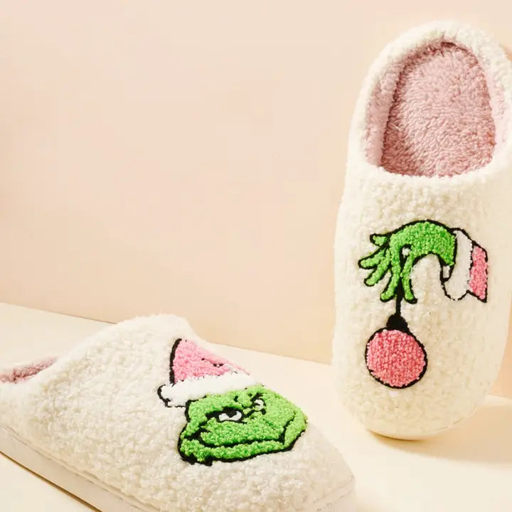 Grinch Fleece Slippers - Pink