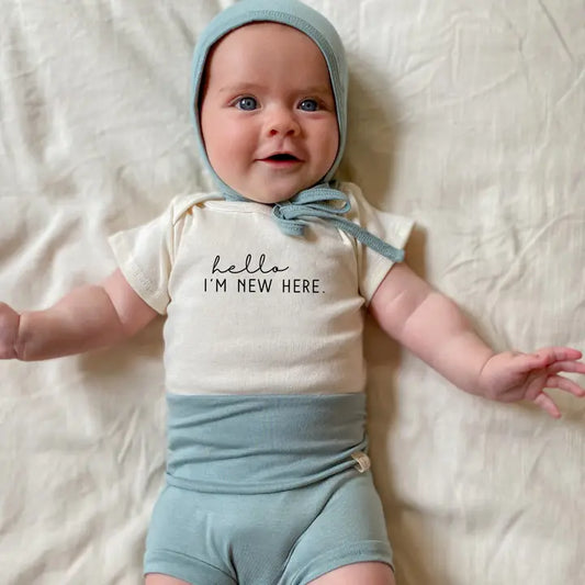 Minimalist Hello I'm New Here Organic Onesie - 0-3 mo