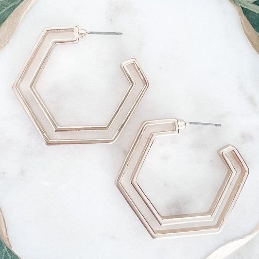 Hexagon Hoop Earrings - Silver