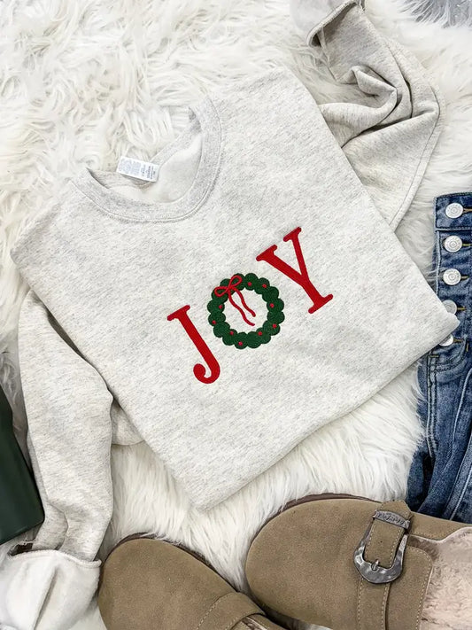 Joy Wreath Embroidered Crewneck