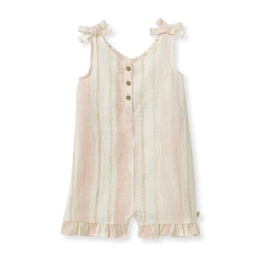 Organic Cotton Baby Romper - Pink/Ivory