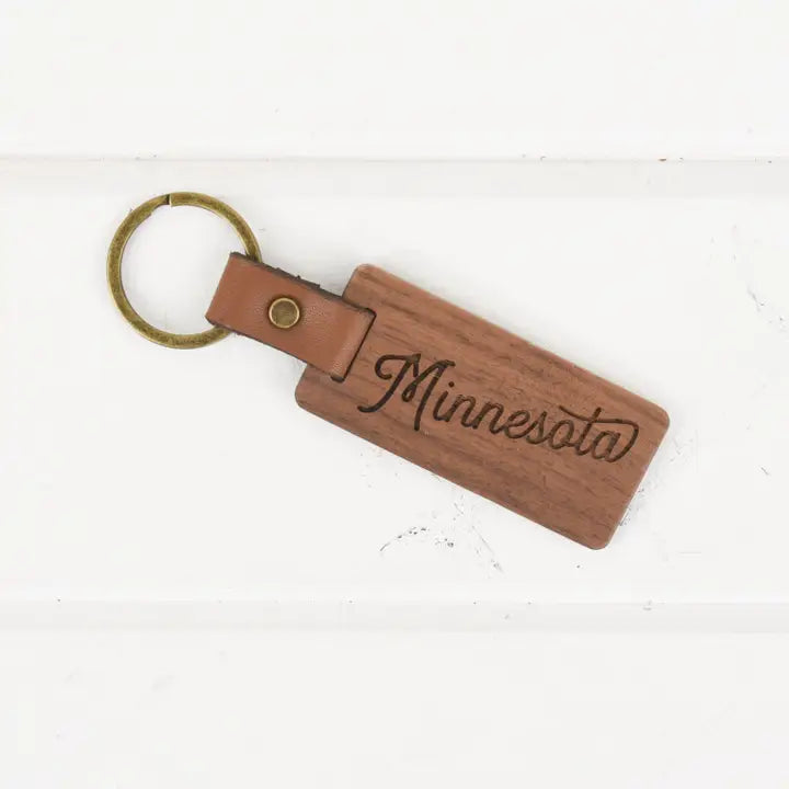 Minnesota Wood/Leather Keychain