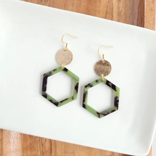 Lennox Earrings - Olive Tortoise