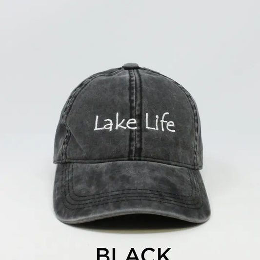 Lake Life Vintage Wash Baseball Cap - Black