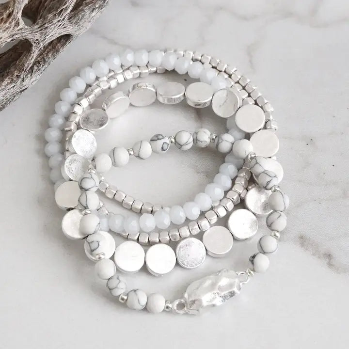 Boho Bracelet Stack - Marble/Silver