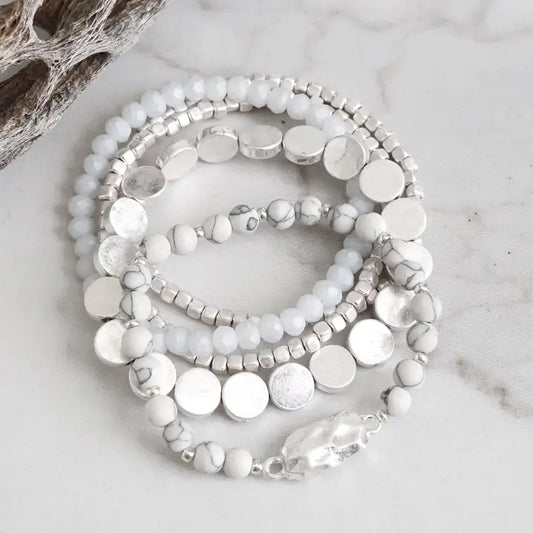 Boho Bracelet Stack - Marble/Silver