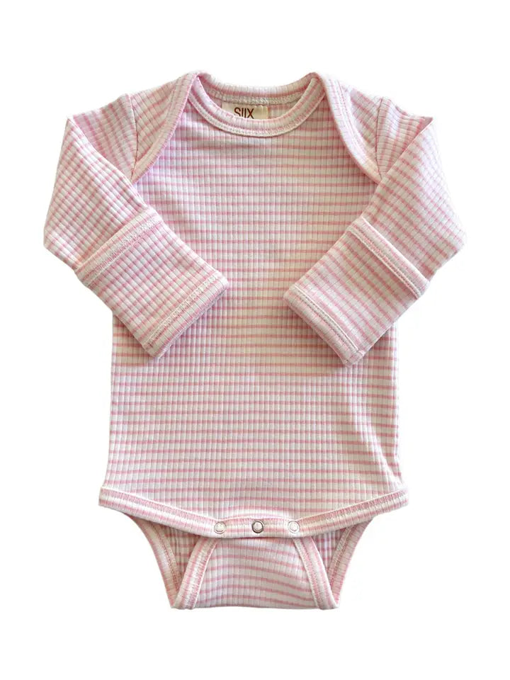 Pink Striped Organic Ribbed Long Sleeve Onesie