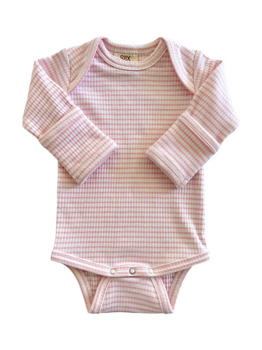 Pink Striped Organic Ribbed Long Sleeve Onesie