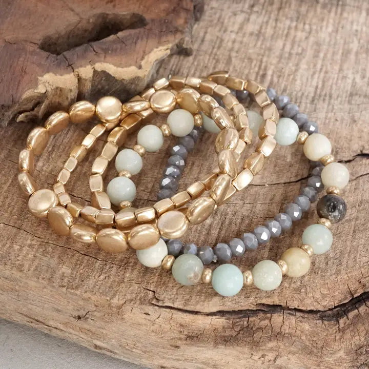 Boho Bracelet Stack - Mint/Grey