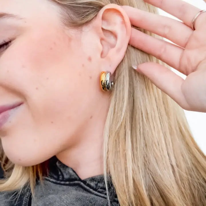 Mixed Metal Hoop Earrings - WATERPROOF