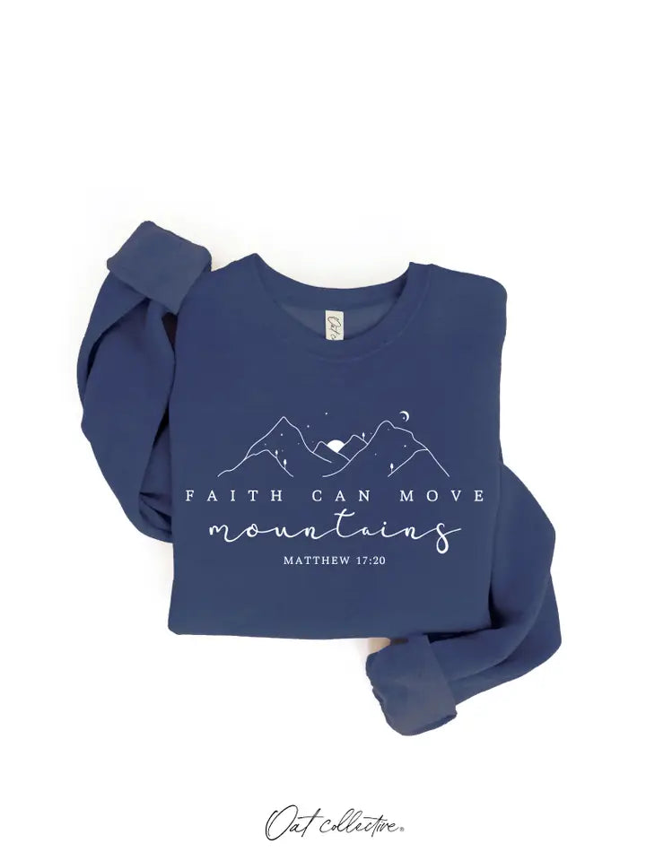 Faith Can Move Mountains Graphic Crewneck - Heather Navy