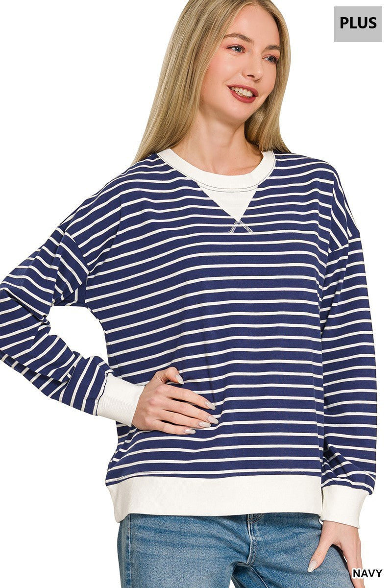 PLUS Striped Pullover - Navy