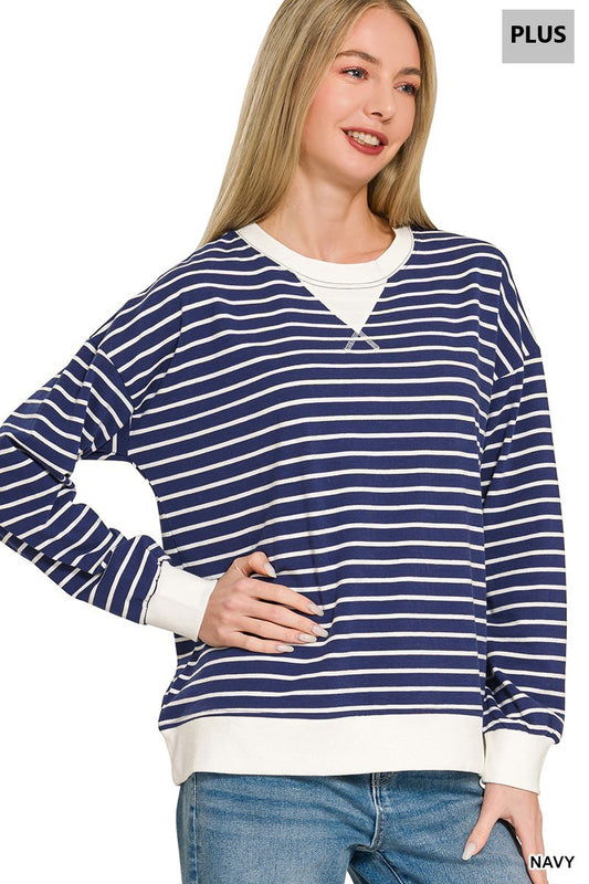 PLUS Striped Pullover - Navy