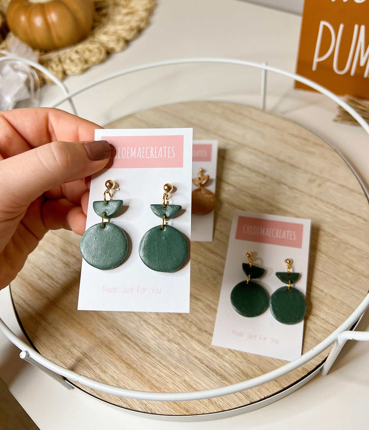 Mini Half Circle Clay Earrings - Olive