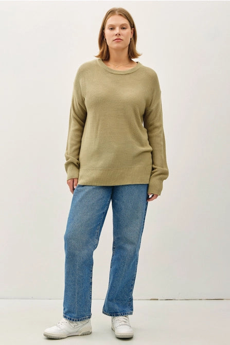 PLUS Round Neck Boyfriend Sweater - Sage