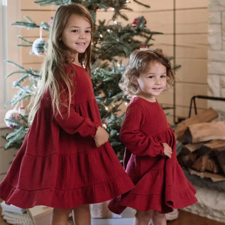 Dotted Rib Organic Cotton Dress - Brick