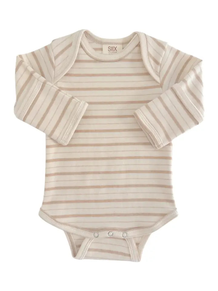 Organic Cotton Striped Long Sleeve Onesie - Taupe