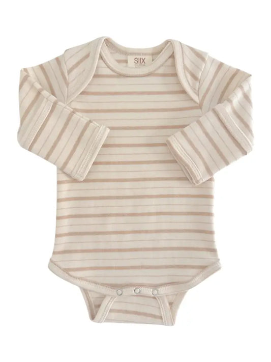 Organic Cotton Striped Long Sleeve Onesie - Taupe