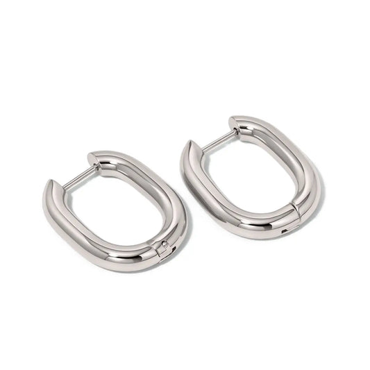 Oval Hoop Earrings - WATERPROOF - Silver