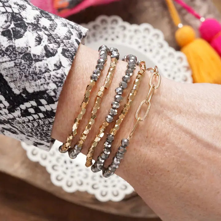 Hematite Gold Chain Bracelet Stack