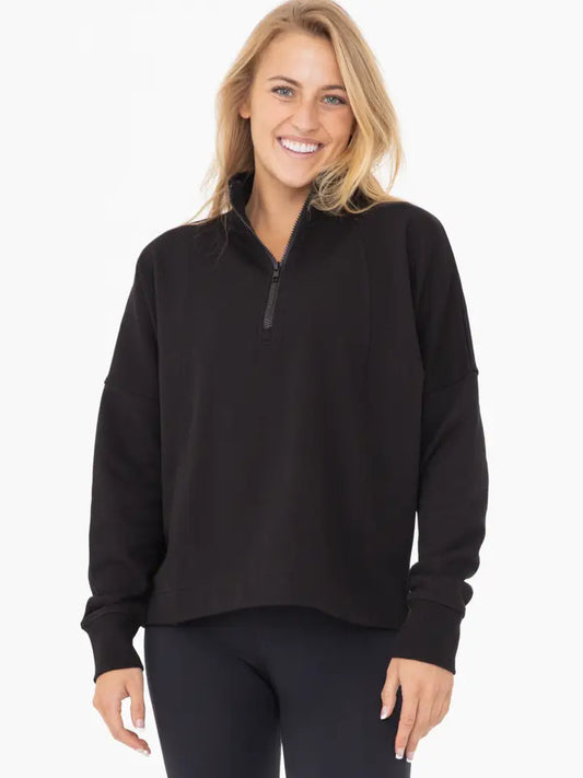 Solid Half-Zip Pullover - Black