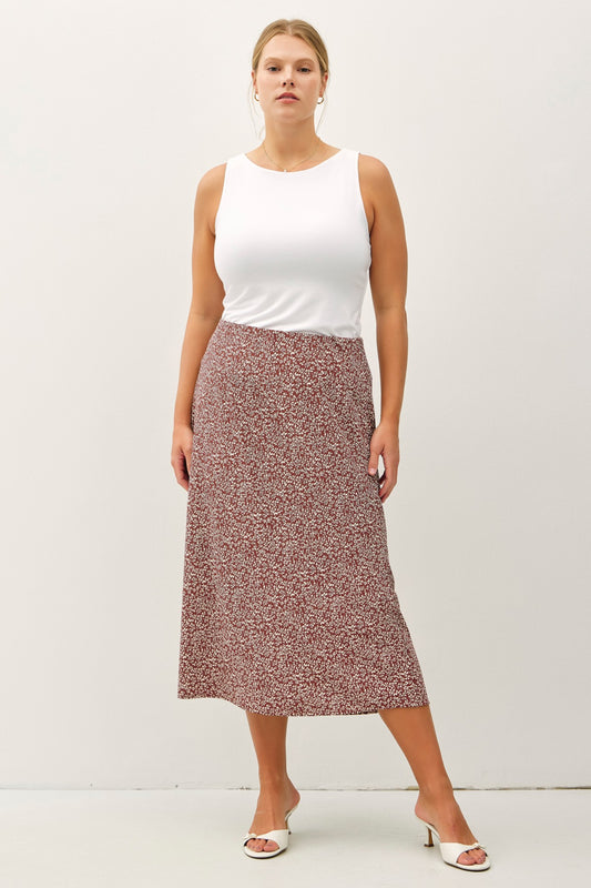 PLUS Floral Elastic Waist Midi Skirt