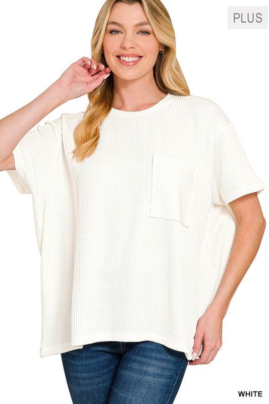 PLUS Raised Rib Front Pocket Tee - White