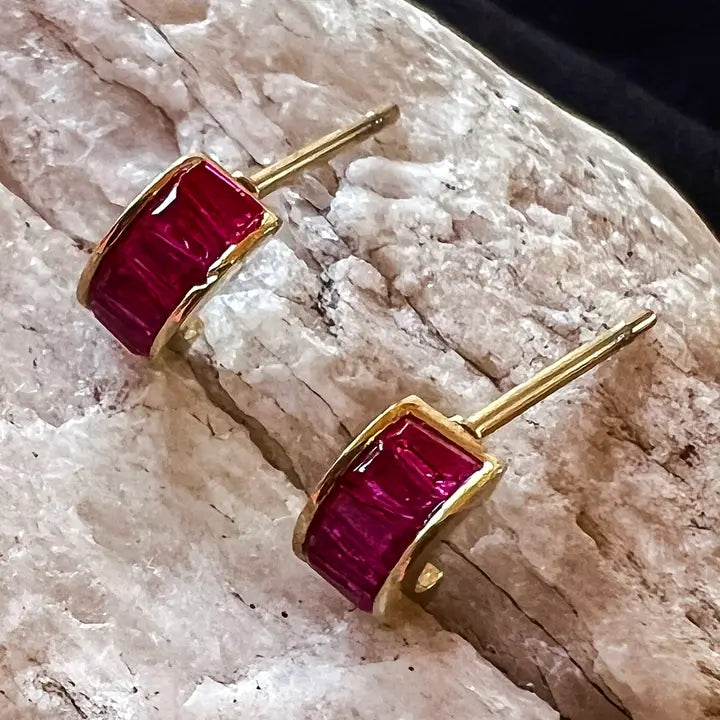 Ruby Crystal Stainless Steel Mini Hoop Earrings