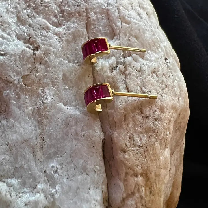 Ruby Crystal Stainless Steel Mini Hoop Earrings
