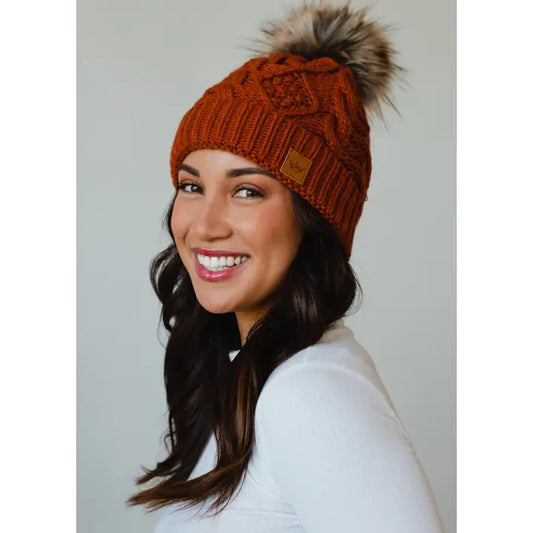 Rust Cable Knit Beanie