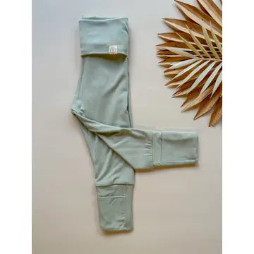 Fold Over Bamboo Baby Leggings - Sage