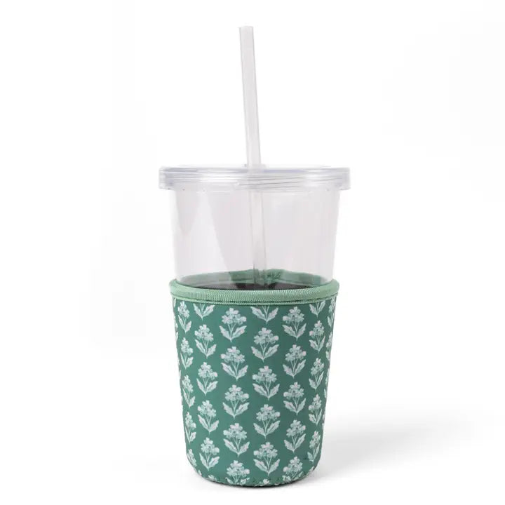 Forget Me Nots Teal Drink Sleeve | Iced Coffee Koozie