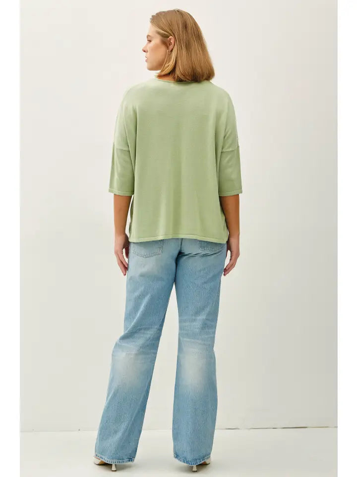 PLUS Cotton Slub V-Neck Top - Sage