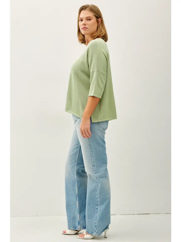 PLUS Cotton Slub V-Neck Top - Sage