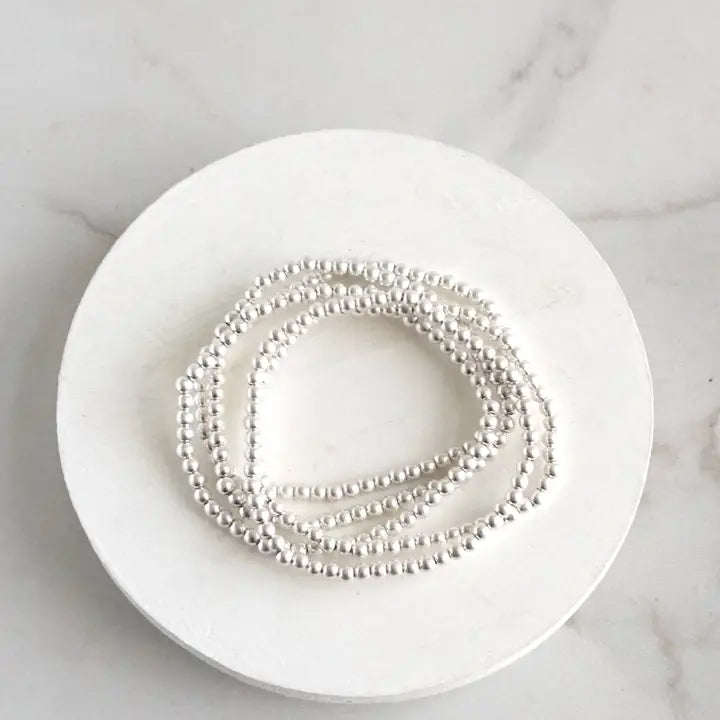 Small Ball Beaded Bracelet Stack - Silver
